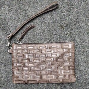 latico Brown Woven Leather Wristlet Clutch
